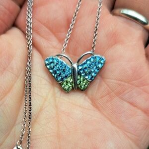 Sterling silver crystal butterfly necklace 925